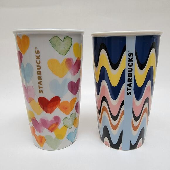 Starbucks Coffee Ceramic Print Travel Tumbler | Set of 2 | MISSING LIDS0 - Picture 1 of 8